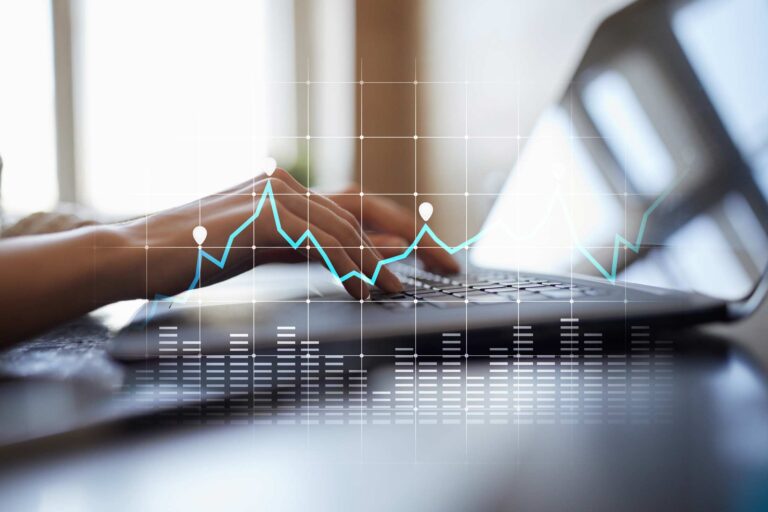 Diagrams and graphs on virtual screen. Business strategy, data analysis technology