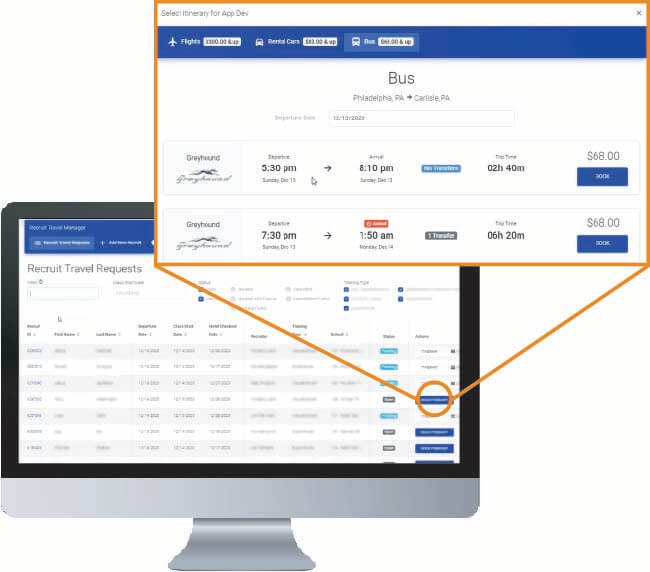 Custom Recruit Travel Booking Tool