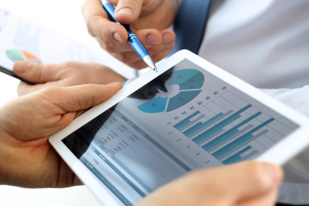 Business colleagues analyzing financial figures