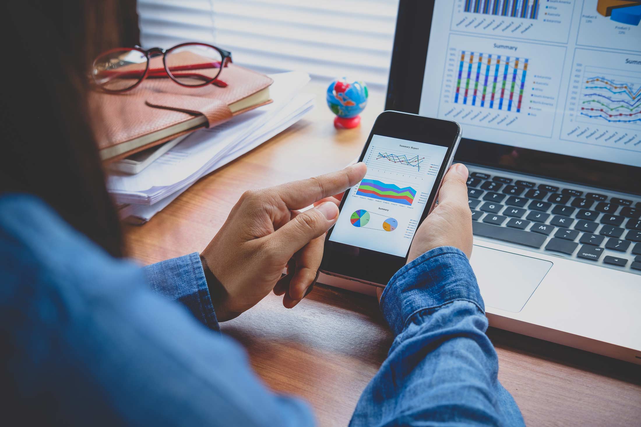 Businesswoman analyzing financial data