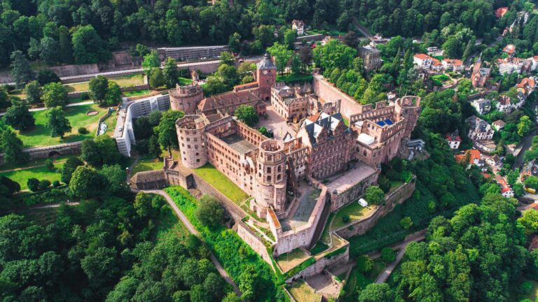 Aerial Capture of Heidelberg Castle and Old Town