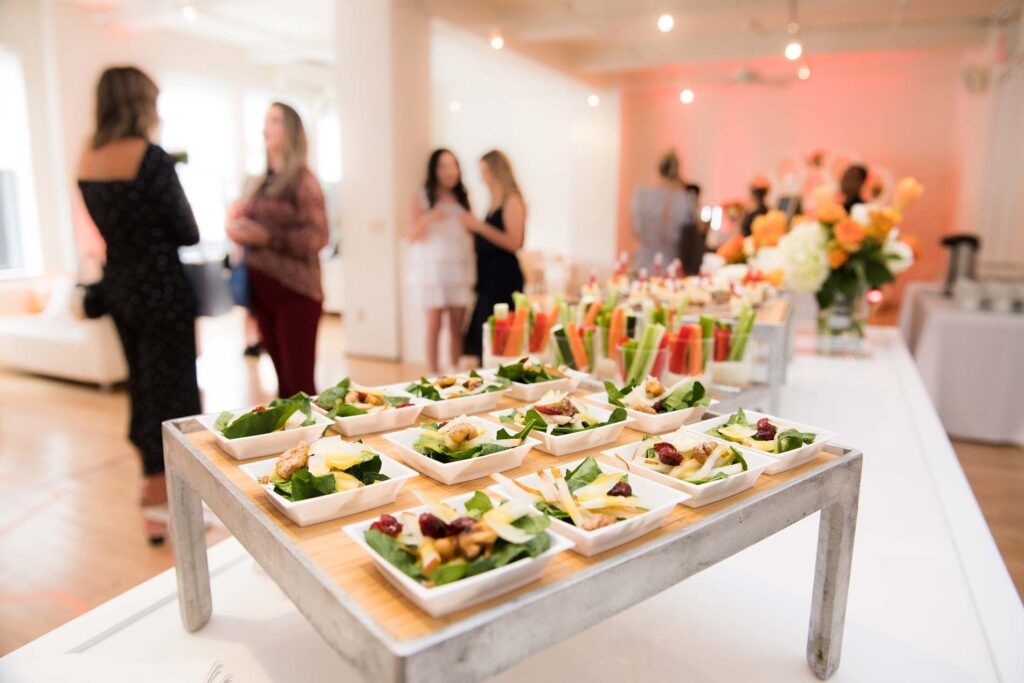 Table of hors d'oeuvre at a cocktail party
