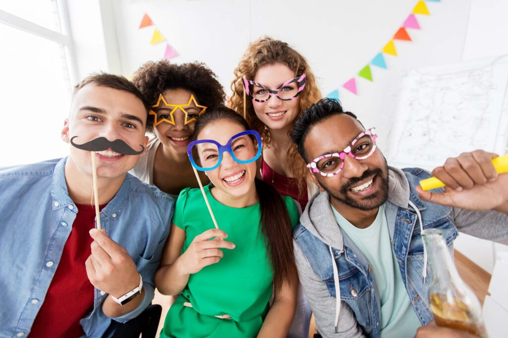 People doing fun group photo op at party