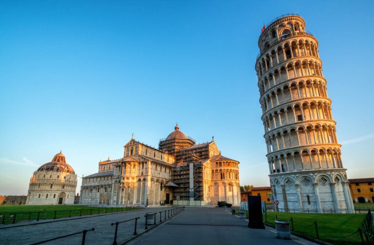 Leaning Tower of Pisa in Pisa, Italy - Leaning Tower of Pisa known worldwide for its unintended tilt and famous travel destination of Italy. It is situated near The Pisa Cathedral.