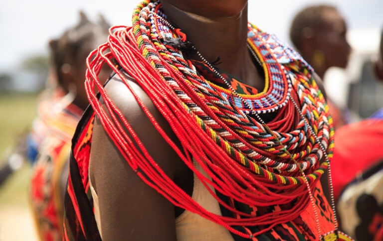 African jewellery on a woman from the Samburu tribe Kenya Africa