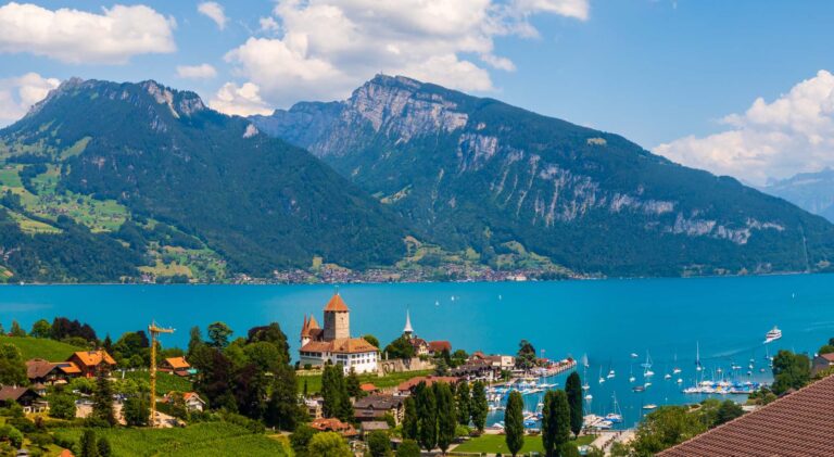 Aerial view of Monteux at Geneva lake, Switzerland