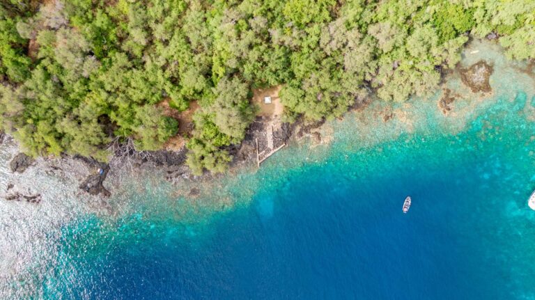 Stunning aerial drone view the Captain James Cook monument in Ke