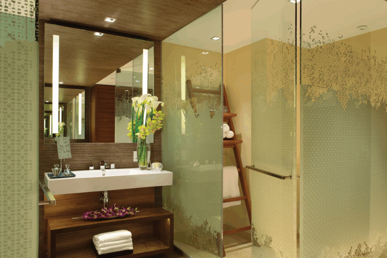 luxurious hotel suite bathroom with large shower