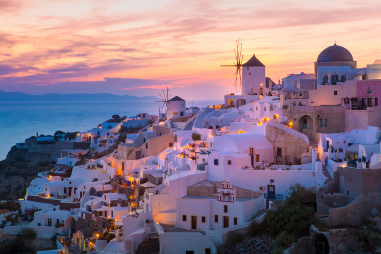 View of Oia the most beautiful village of Santorini island in Greece.