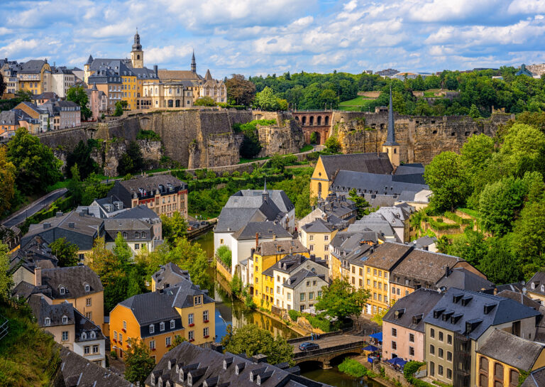 Luxembourg city, the capital of Grand Duchy of Luxembourg, view of the Old Town and Grund